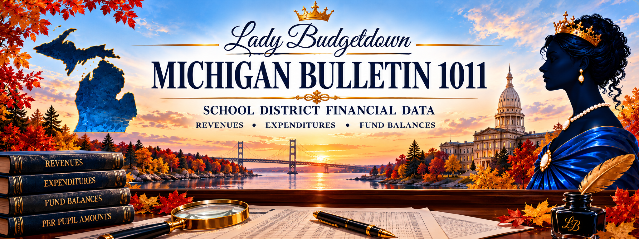 Lady Budgetdown Michigan Bulletin 1011 School District Financial Data banner